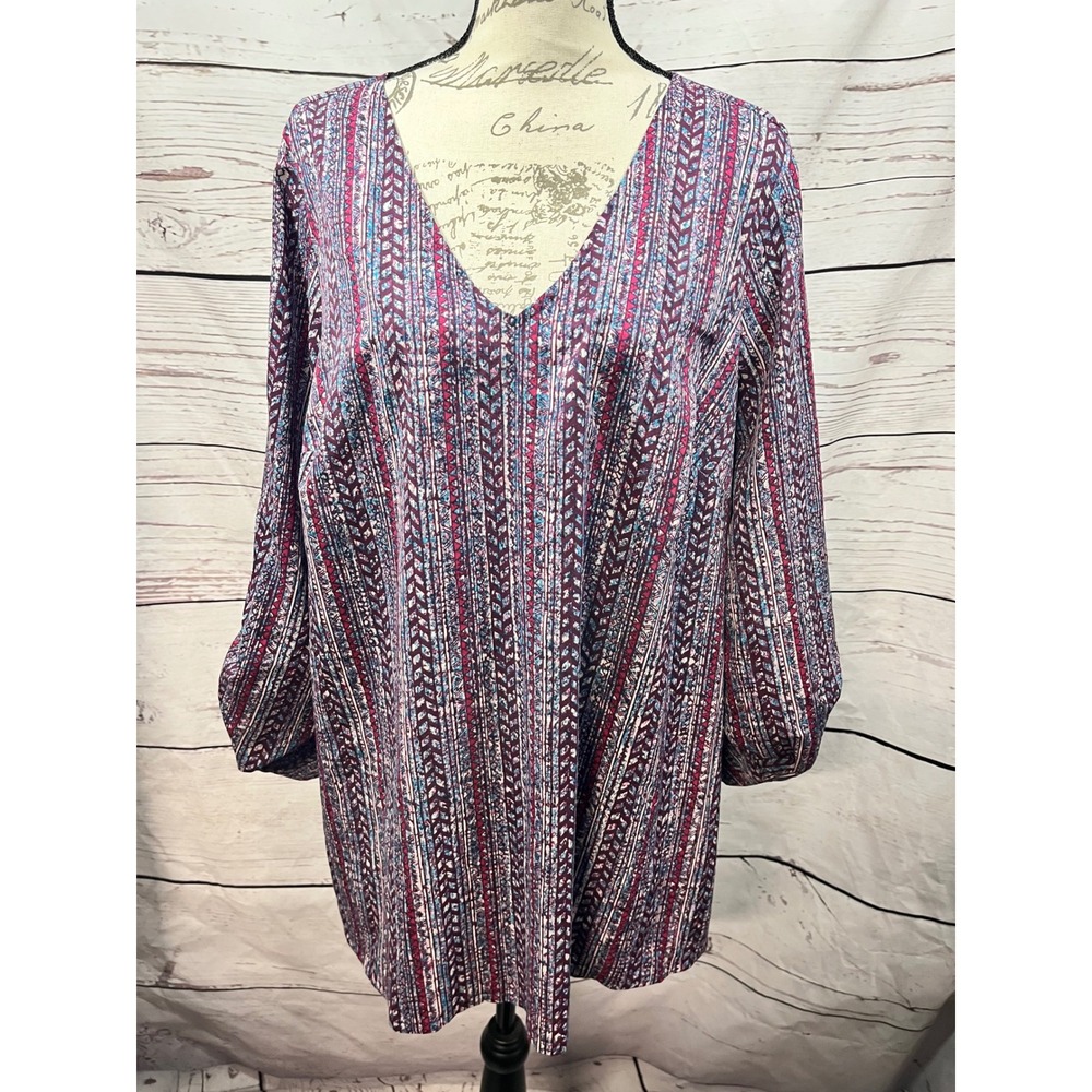 Lane‎ Bryant Womens Print V Neck Long Sleeve Tunic Top Plus Size 18 20